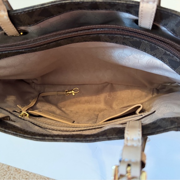 Michael Kors Jet Set Travel Large Tote Brown MK Logo Beige - Picture 5 of 9